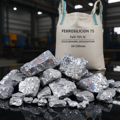 Industri Ferrosilicon 75 (FeSi 75) Paduan dengan 75% Silicon untuk Deoksidasi Pembuatan Baja dalam Ukuran 10~220mm