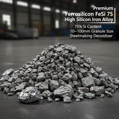 Premium Ferrosilicon FeSi 75 paduan besi silikon tinggi dengan kandungan silikon 75% dan ukuran butiran 10 ̊100 mm untuk deoksidasi pembuatan baja